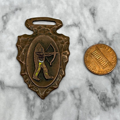 Vintage Copper Indian Chief w/ Bow Arrowhead Watch Fob Arrow Shape SA2