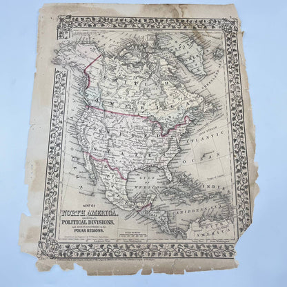 1874 Map of North America Showing Political Divisions 12x15” FL1