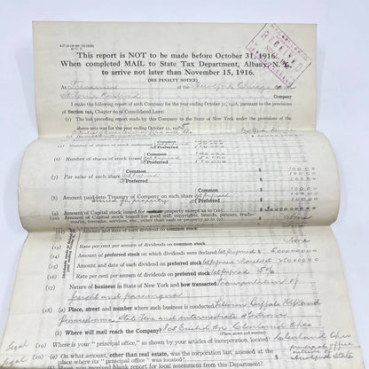 1916 New York, Chicago & St. Louis RR Railroad Capital Stock Report AB2