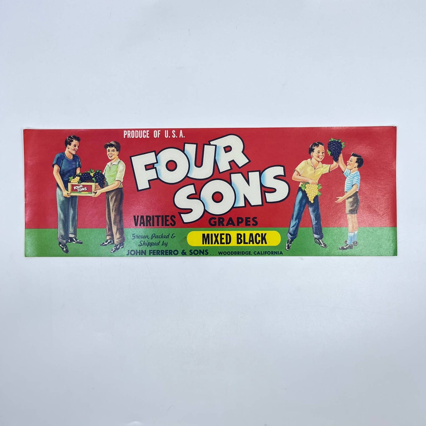 FOUR SONS Brand, Woodbridge, John Ferraro & Sons ORIGINAL GRAPE CRATE LABEL FL3