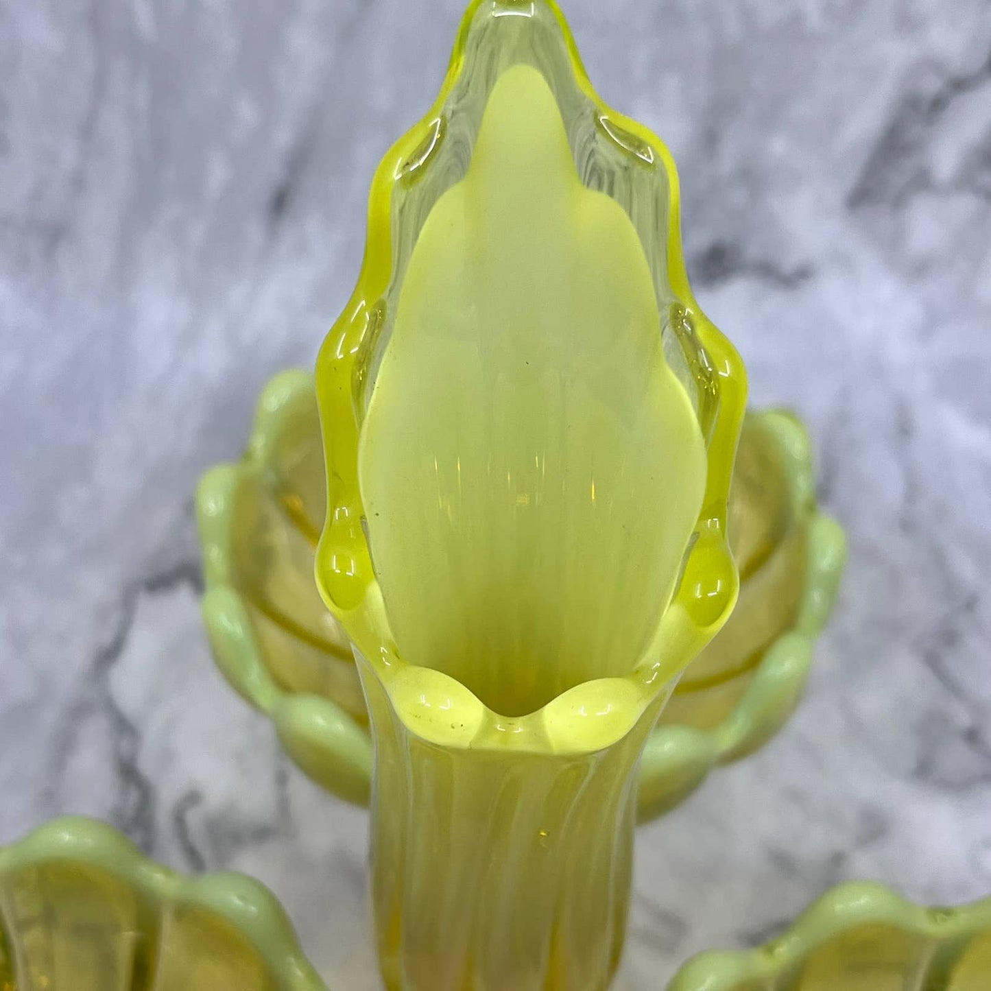 Fostoria Heirloom Opalescent Yellow Vaseline Glass Table Charm Set Glows TA9