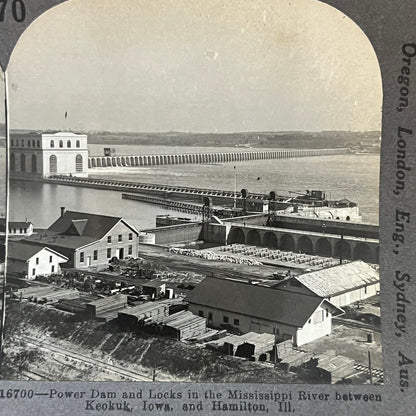 Power Dam Between Keokuk IA & Hamilton IL Antique Stereoview Card H2-5