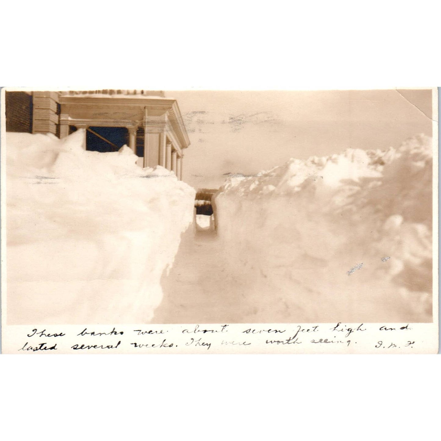Antique Postcard RPPC 7 Foot Snow Banks North Waterford Maine 1914 SE8