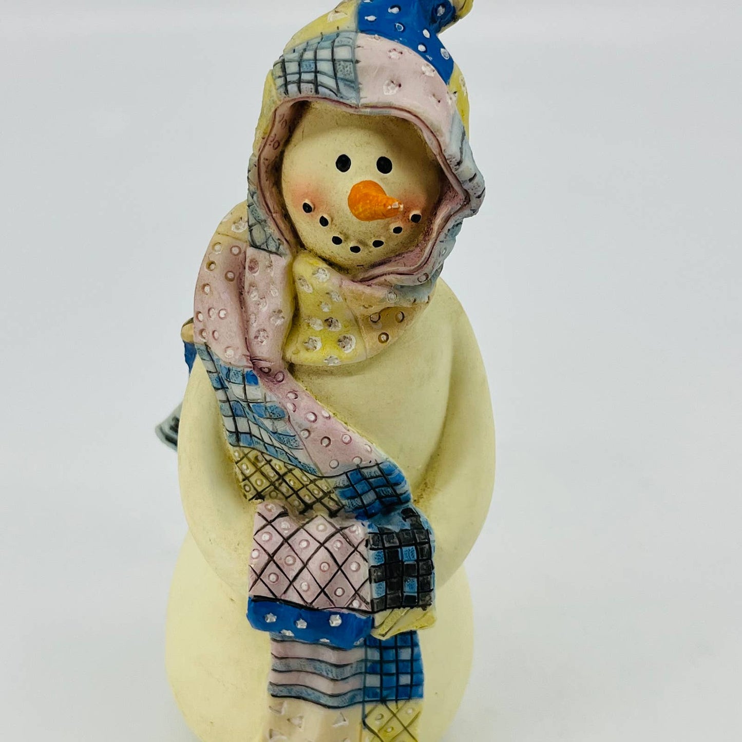 Vintage Merry Frosty Snowman w/ Quilt Scarf Hand Painted 7” TB8
