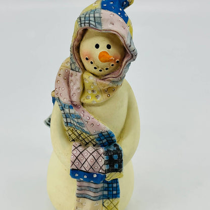 Vintage Merry Frosty Snowman w/ Quilt Scarf Hand Painted 7” TB8