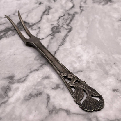 Antique Drip Silver Plate 2 Prong Pickle Serving Cocktail Fork Denmark 6” SA2