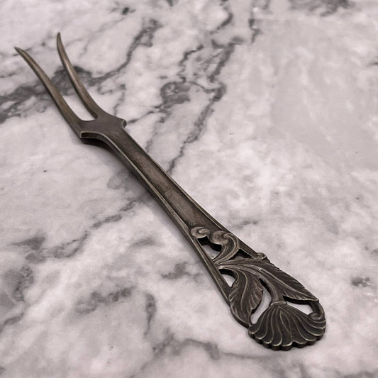 Antique Drip Silver Plate 2 Prong Pickle Serving Cocktail Fork Denmark 6” SA2