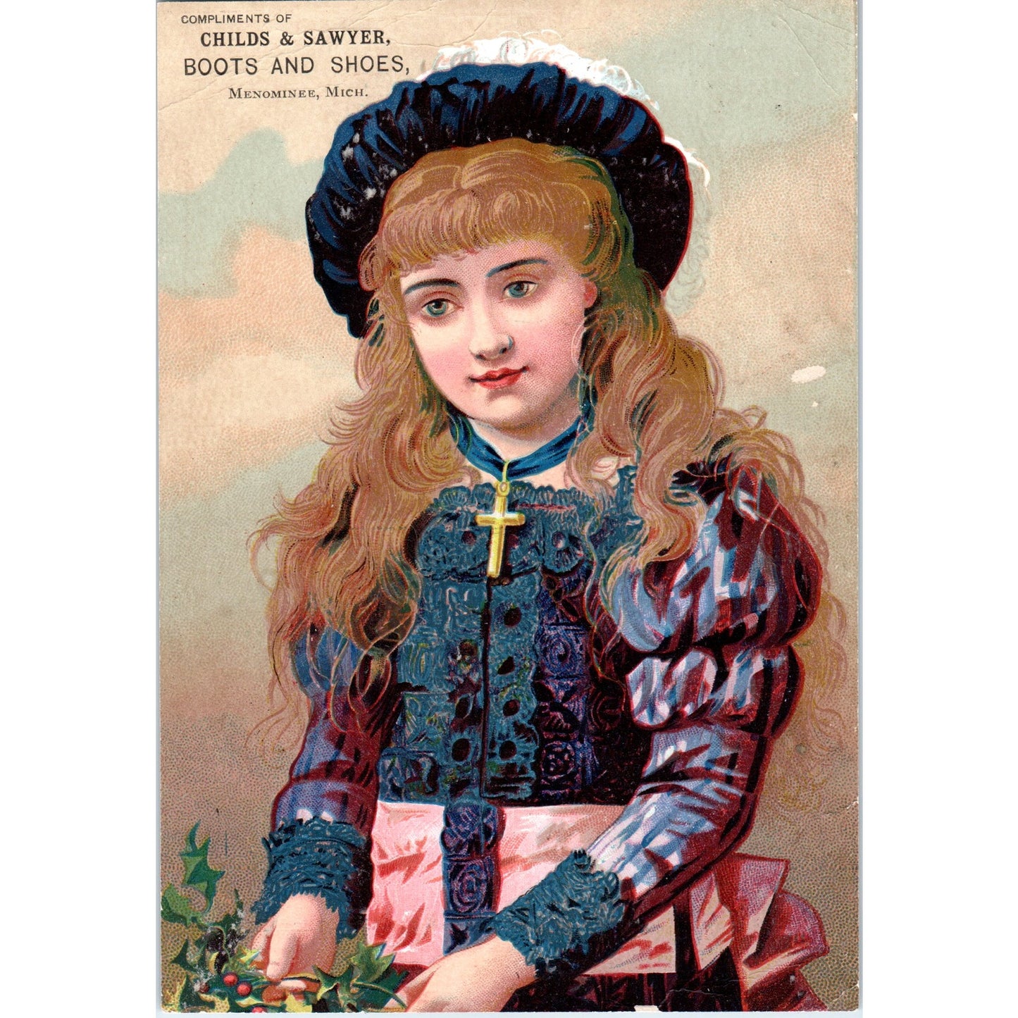 Childs & Sawyer Boots and Shoes Menominee MI 5x7 - Victorian Trade Card AK3-4