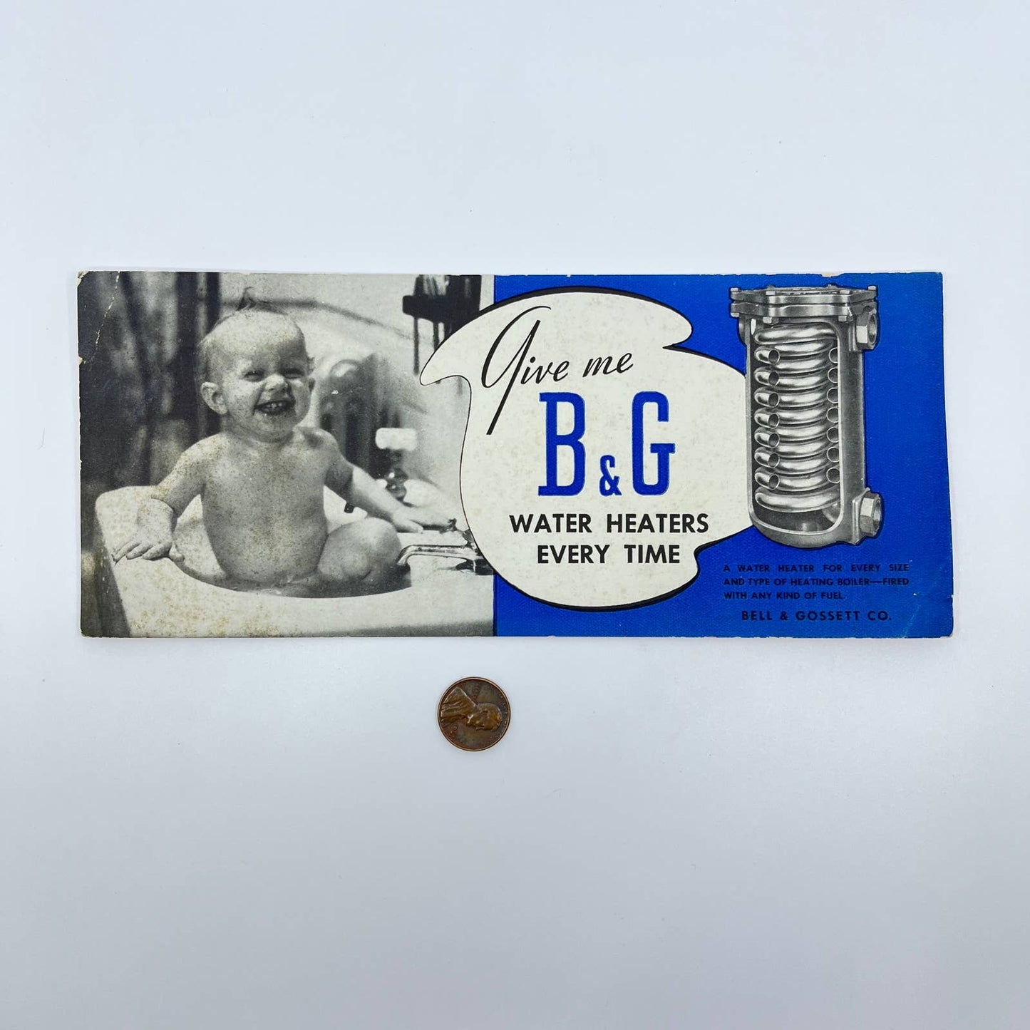 Vintage Blotter Card B & G Water Heaters Bell & Gossett Co. Cute Baby D4