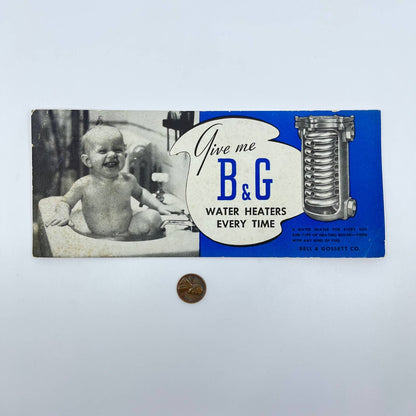 Vintage Blotter Card B & G Water Heaters Bell & Gossett Co. Cute Baby D4