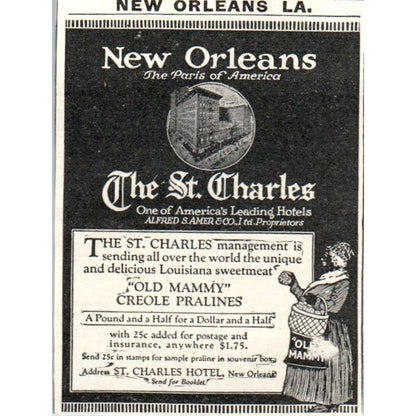 St. Charles Hotel New Orleans Louisiana - 1921 Original Ad TJ7-S7