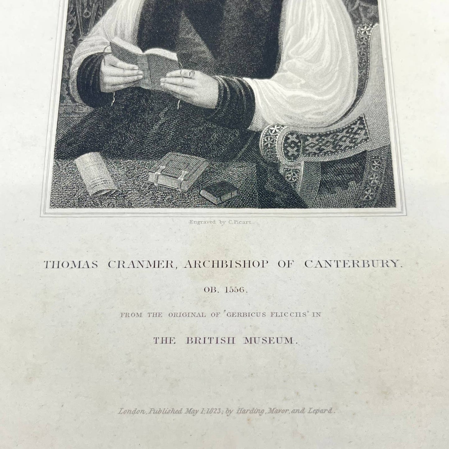 1823 Engraving Art Print Thomas Cranmer Archbishop of Canterbury 1556 AB3