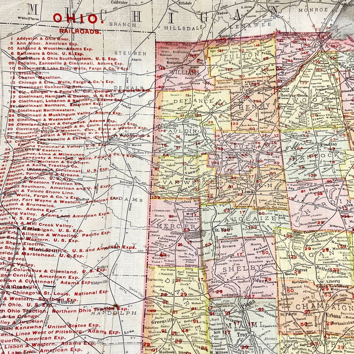 1902 Rand-Mcnally Vest Pocket Map Of OHIO All Cities Tinted Engraving SD3