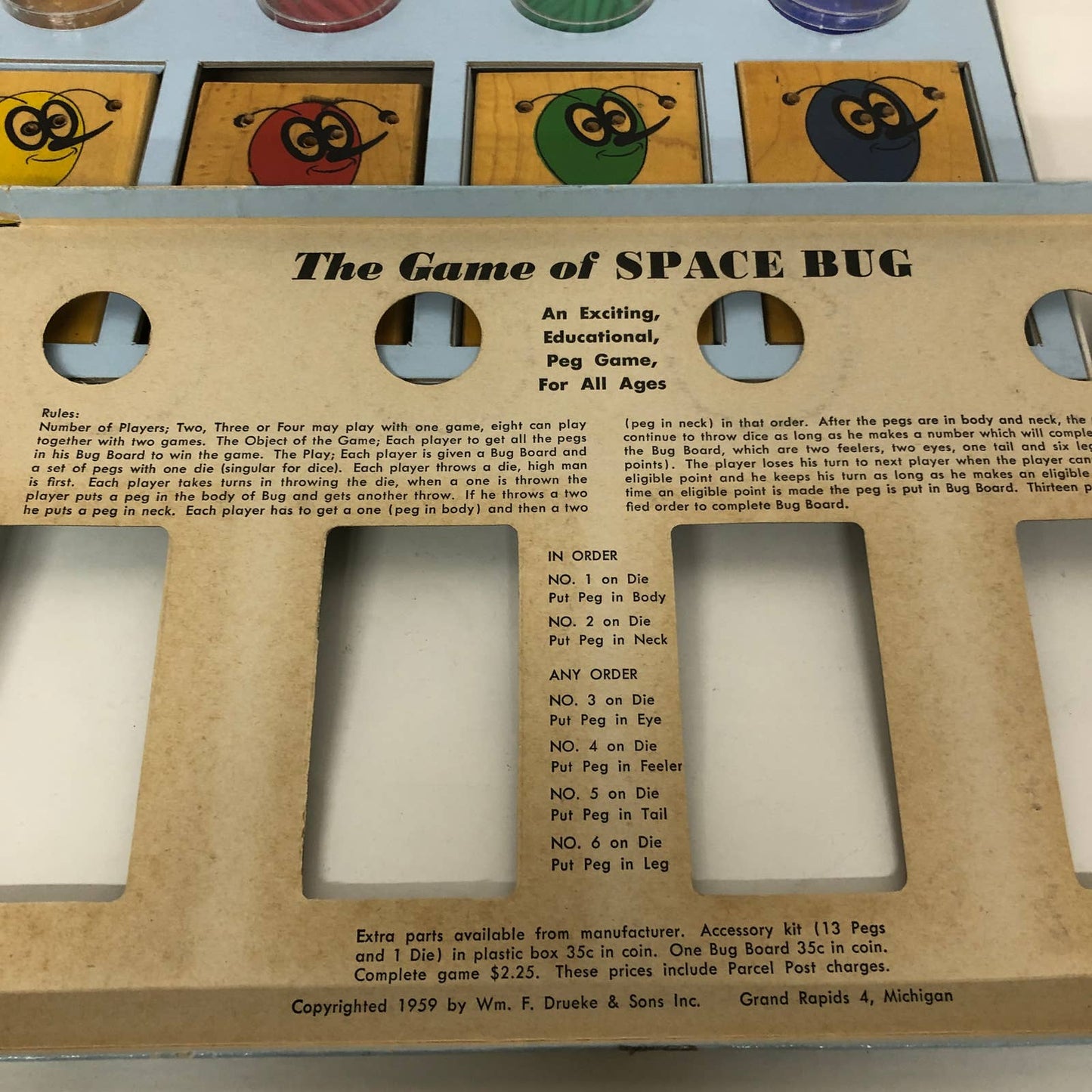 Vintage 1959 1st Edition Original THE GAME OF SPACE BUG Complete All Pieces TG8