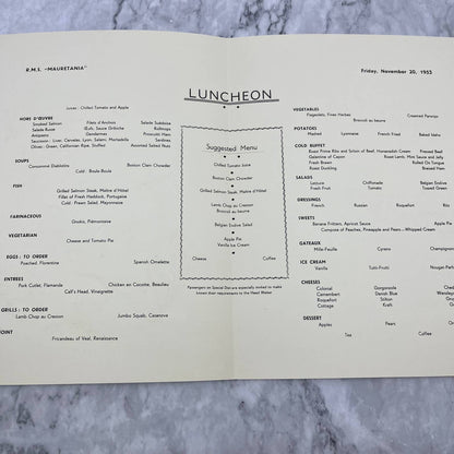 Original 1953 Cunard R.M.S. Mauretania Luncheon Menu Cruise Ship Seahorses TD8