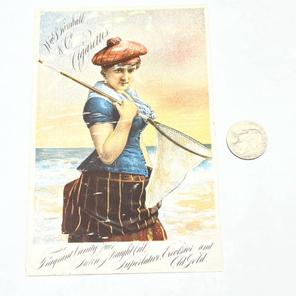 1880s Victorian Trade Card Wm Kimball & Co Cigarettes Old Gold AB8