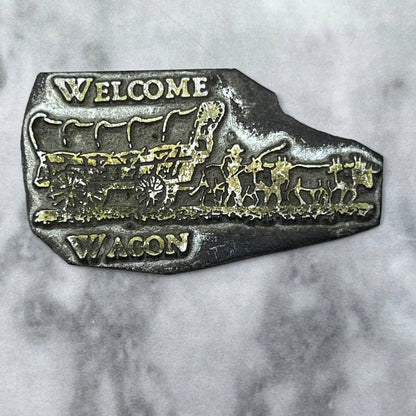 Vintage Letterpress Printers Block Plate Welcome Wagon Covered Wagon SE832