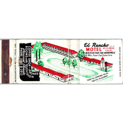 El Rancho Motel Millbrae CA Advertising Matchbook Cover SA9-M9