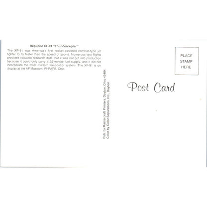 Vintage Postcard Republic XF-91 Thundercepter Plane EA3