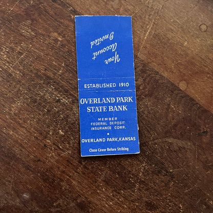 Overland Park State Bank Kansas Advertising Matchbook Cover MM11-4