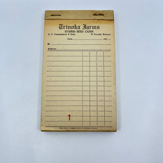 1950s Trinoka Farms Hybrid Seed Corn Order Pad El Dorado Kansas TE4
