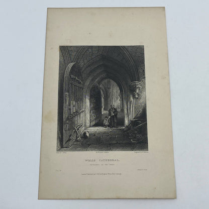 1836 Original Art Engraving Wells Cathedral View From Entrance to the Crypt AC6