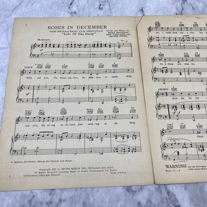 1937 Roses in December Sheet Music Magidson Oakland Jessel TH5