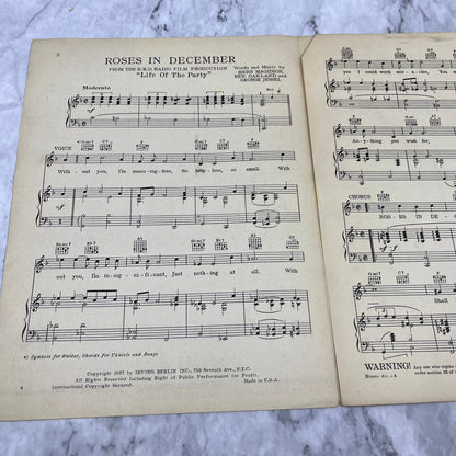 1937 Roses in December Sheet Music Magidson Oakland Jessel V38