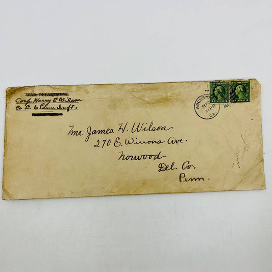 1917 WWI Envelope Postal Cover Department of War Official Business Norwood PA D4