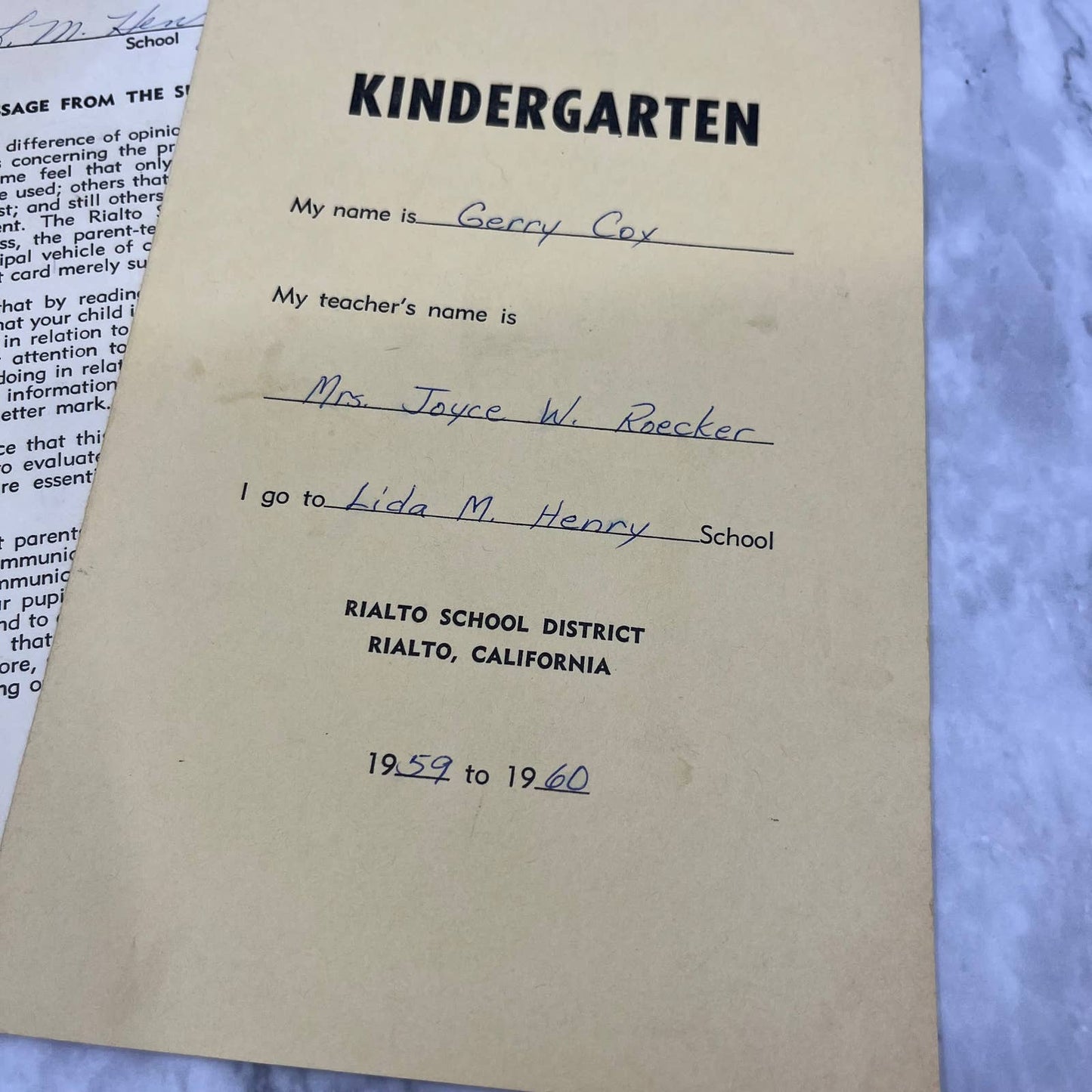 1959-65 Report Card Lot Gerry & Cathy Cox L.M. Henry Rialto CA EA4
