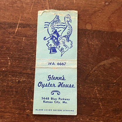 Glenn's Oyster House Kansas City MO Advertising Matchbook Cover SA9-M11