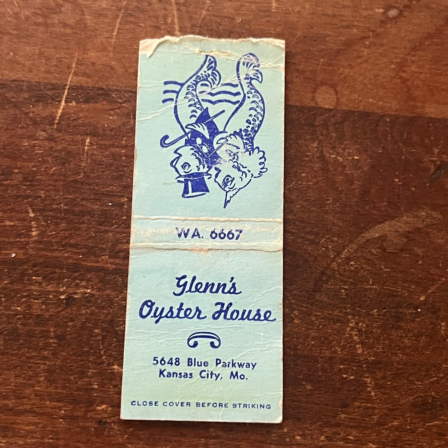 Glenn's Oyster House Kansas City MO Advertising Matchbook Cover MM9-3