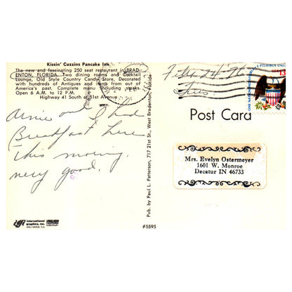 Vintage Postcard - Kissin Cuzzins Pancake Inn Bradenton Florida AD9