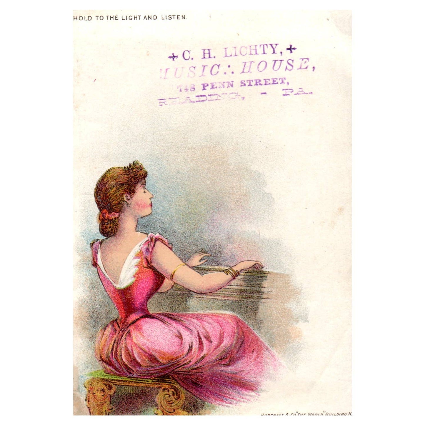 C.H. Lighty Music House Reading PA - 1880s Victorian Trade Card TJ8-3