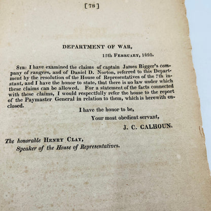 RARE 1820 Report of the Secretary of War Memo John C Calhoun to Henry Clay L2-3