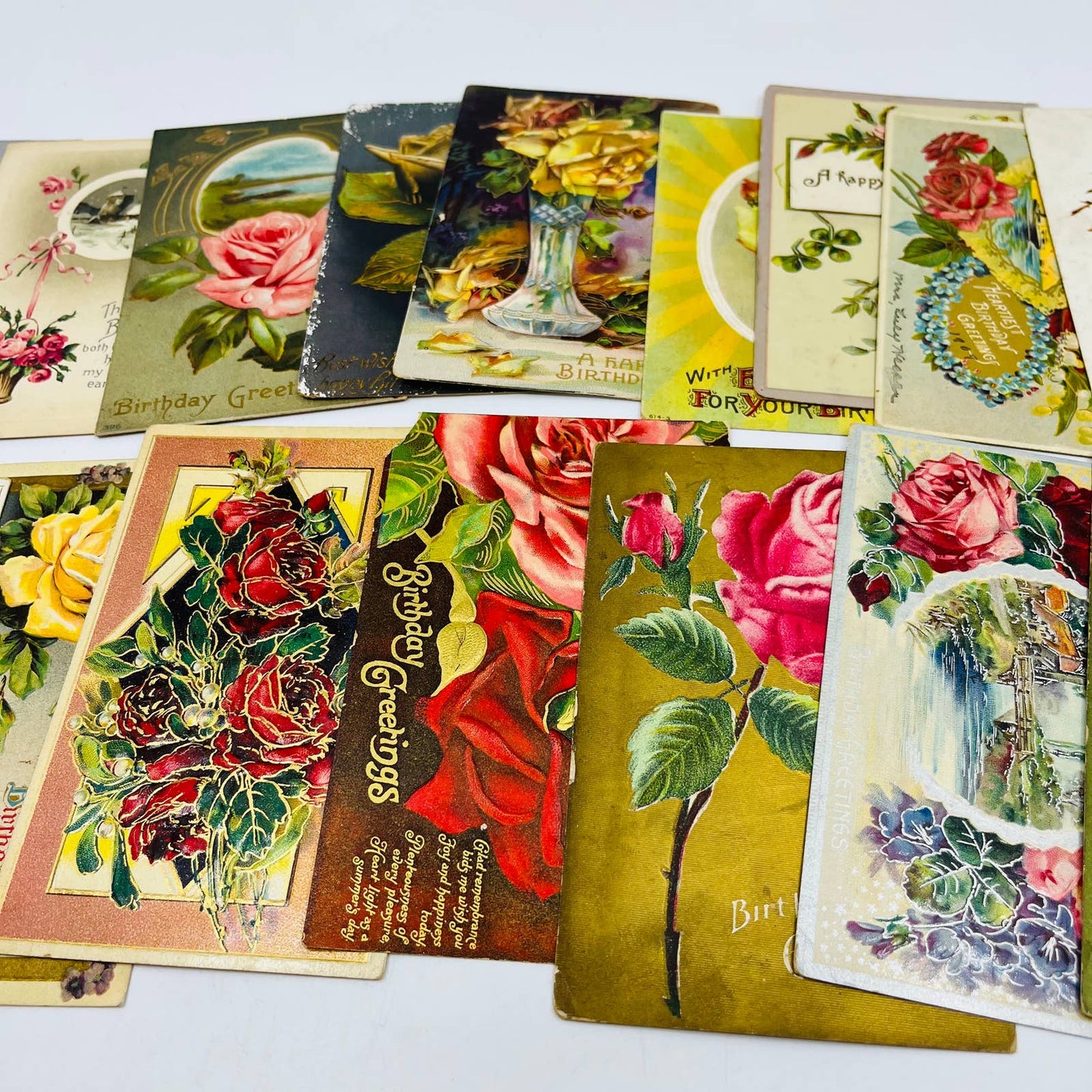 1910s Birthday Post Card Lot of 20 Embossed ALL FEATURING ROSES Floral TD1-RB