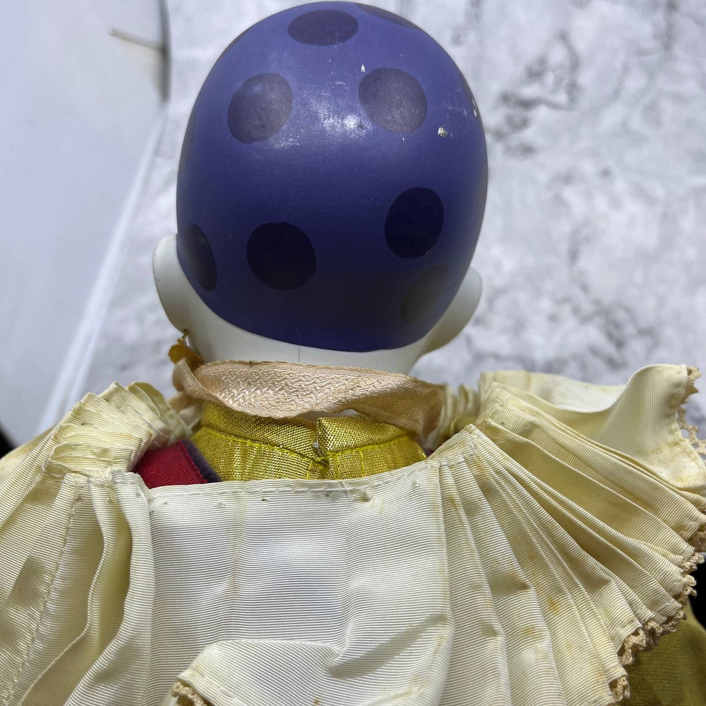 Madame Verte Large Musical Clown Pierrot Harlequin Doll Porcelain Sankyo 26”