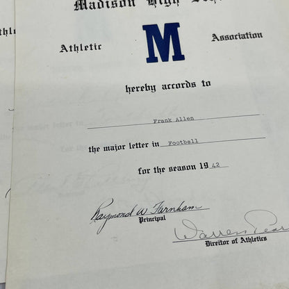 1940s Football Photos and Certificates Madison Memorial High School Maine TK2