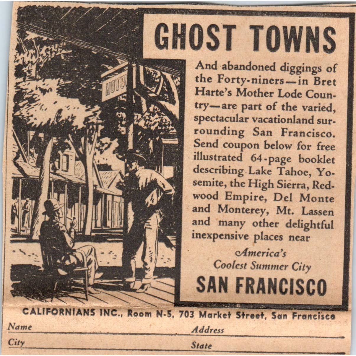 1935 Minneapolis Journal Newspaper Ad Ghost Towns of San Francisco Travel FL5-5