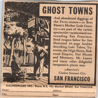 1935 Minneapolis Journal Newspaper Ad Ghost Towns of San Francisco Travel FL5-5