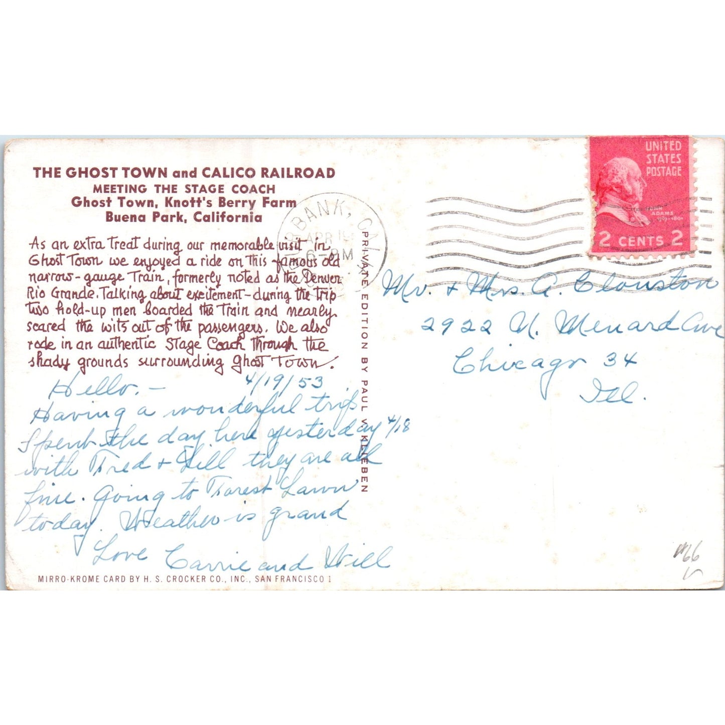 Ghost Town and Calico Road Knotts Berry Farm CA Original Postcard P1-15