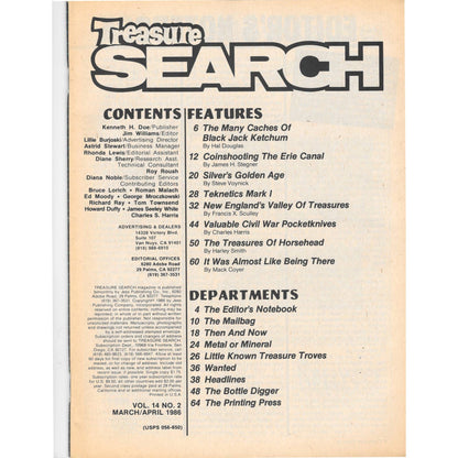 Treasure Search Magazine 1986 March/April Metal Detecting Gold Diamonds M2