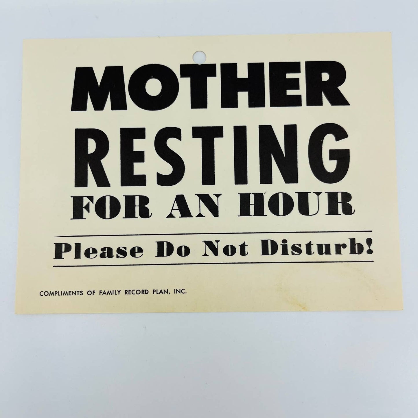 VTG Double Sided Sign SHH! BABY SLEEPING-MOTHER RESTING... Family Record Plan C1