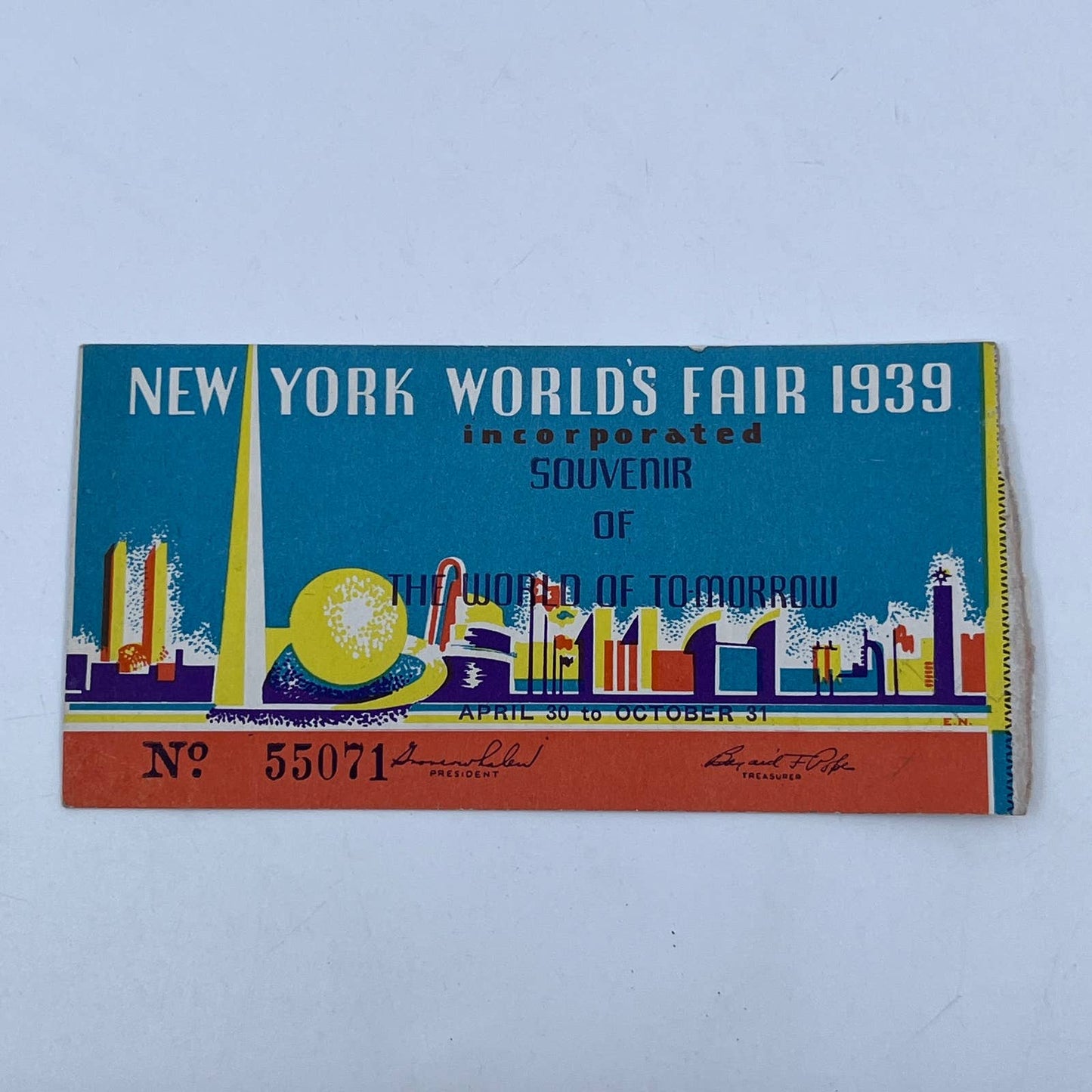 1939 New York Worlds Fair Souvenir Ticket Stub AC1