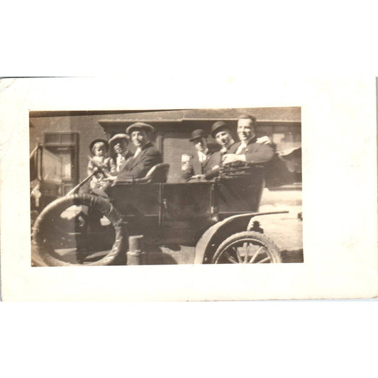 Antique Postcard RPPC Men Riding in Automobile Car c1910 SE8