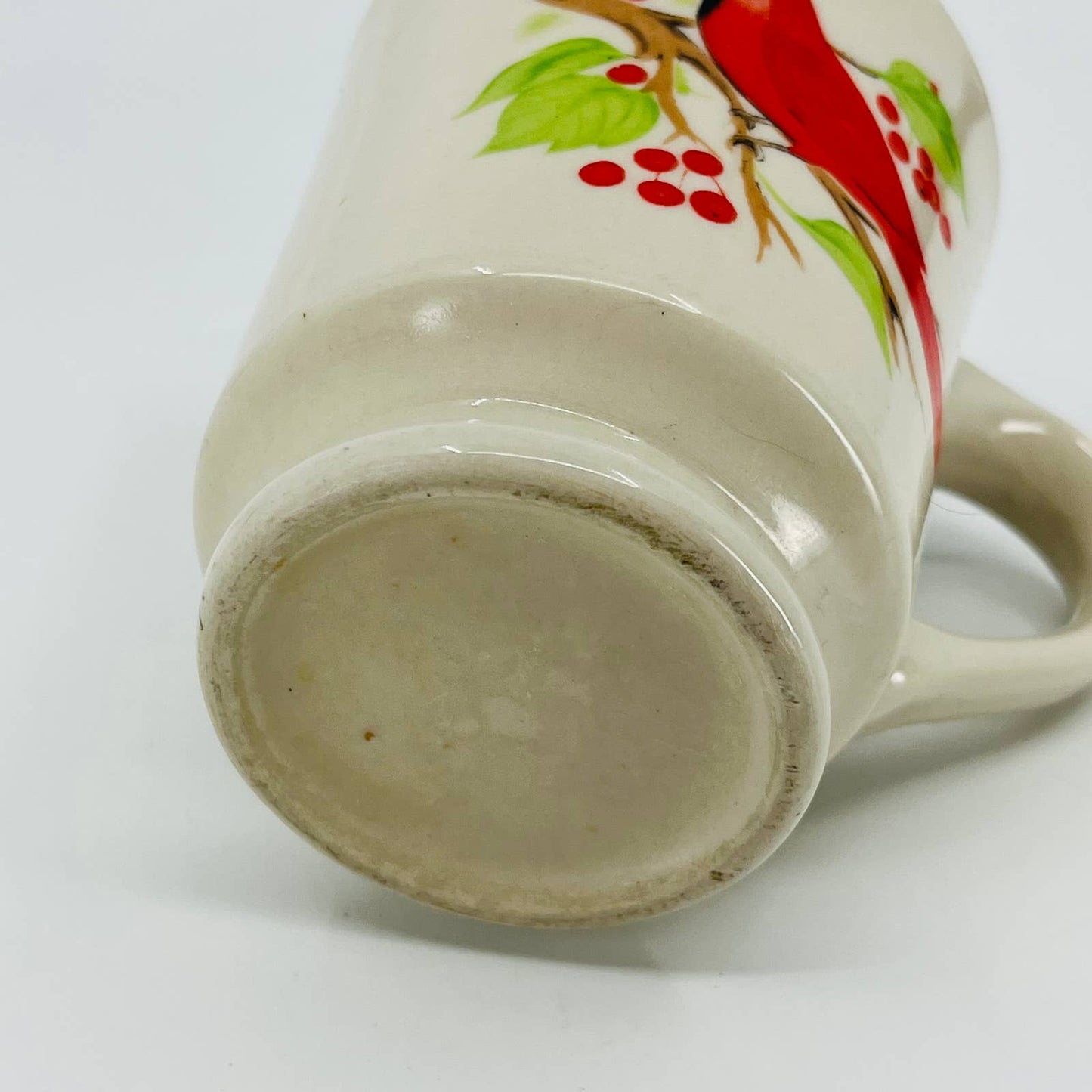 Vintage 1960s Fred Roberts Style Pedestal Stoneware Mug Cardinal Holly TB7