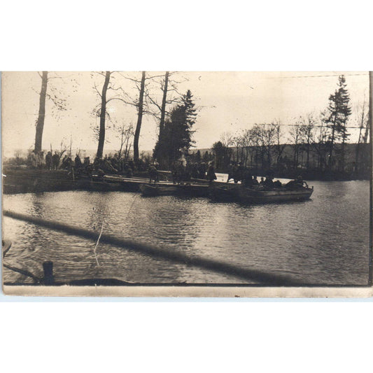 Antique Postcard RPPC WWI Soldiers Getting Into Boats SE8