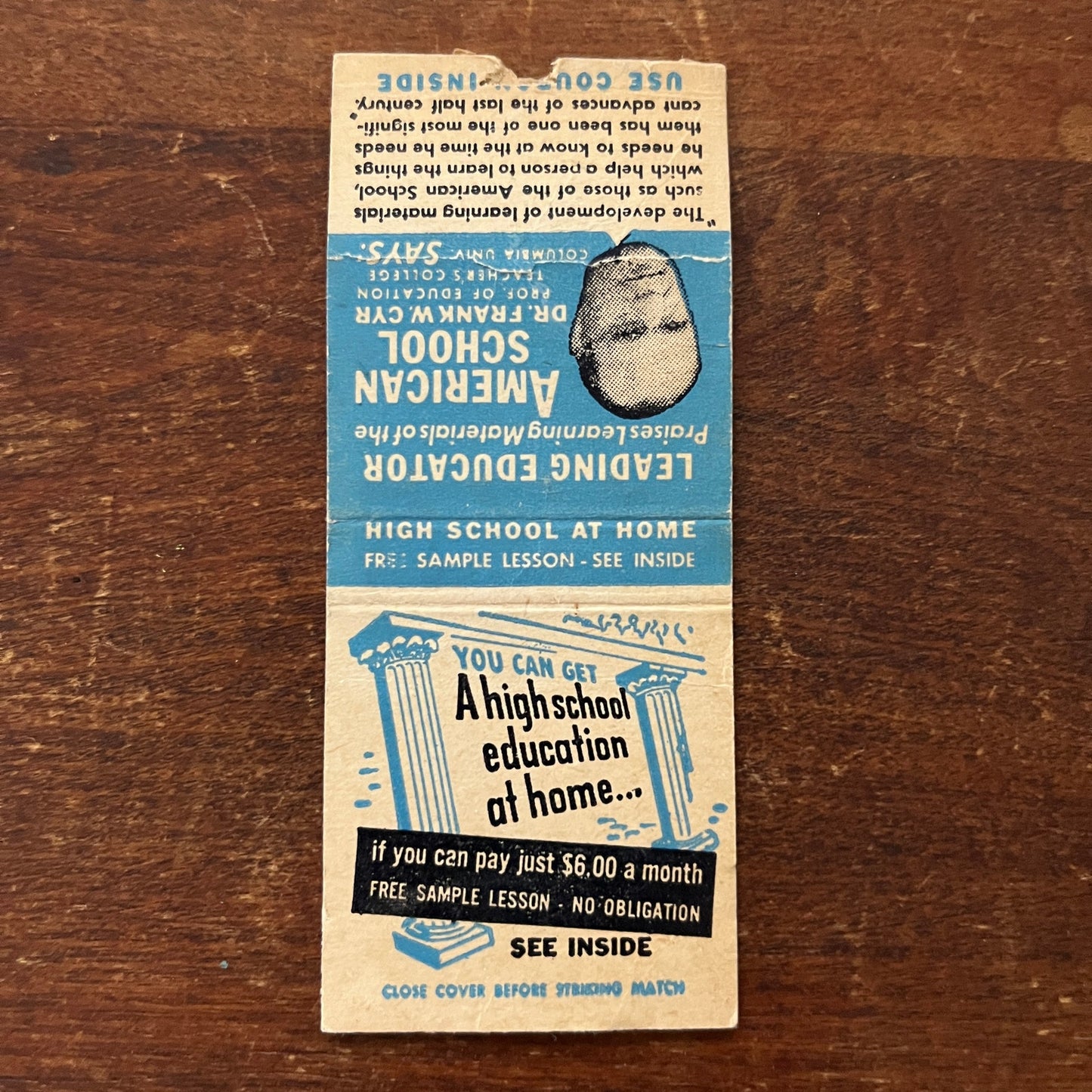High School Education at Home Frank W. Cyr Advertising Matchbook Cover MM11-8