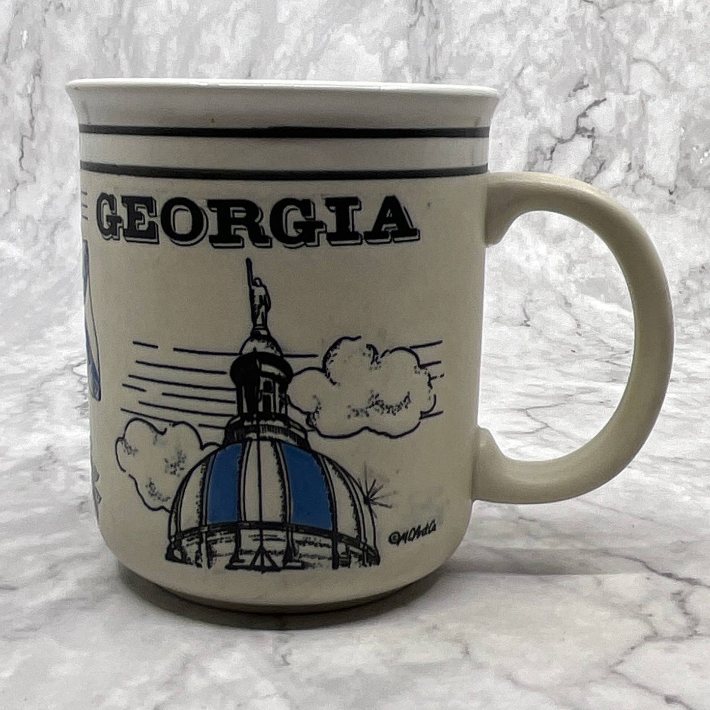 Vintage Embossed Stoneware Scotty  Georgia Peach Pottery Mug TI7