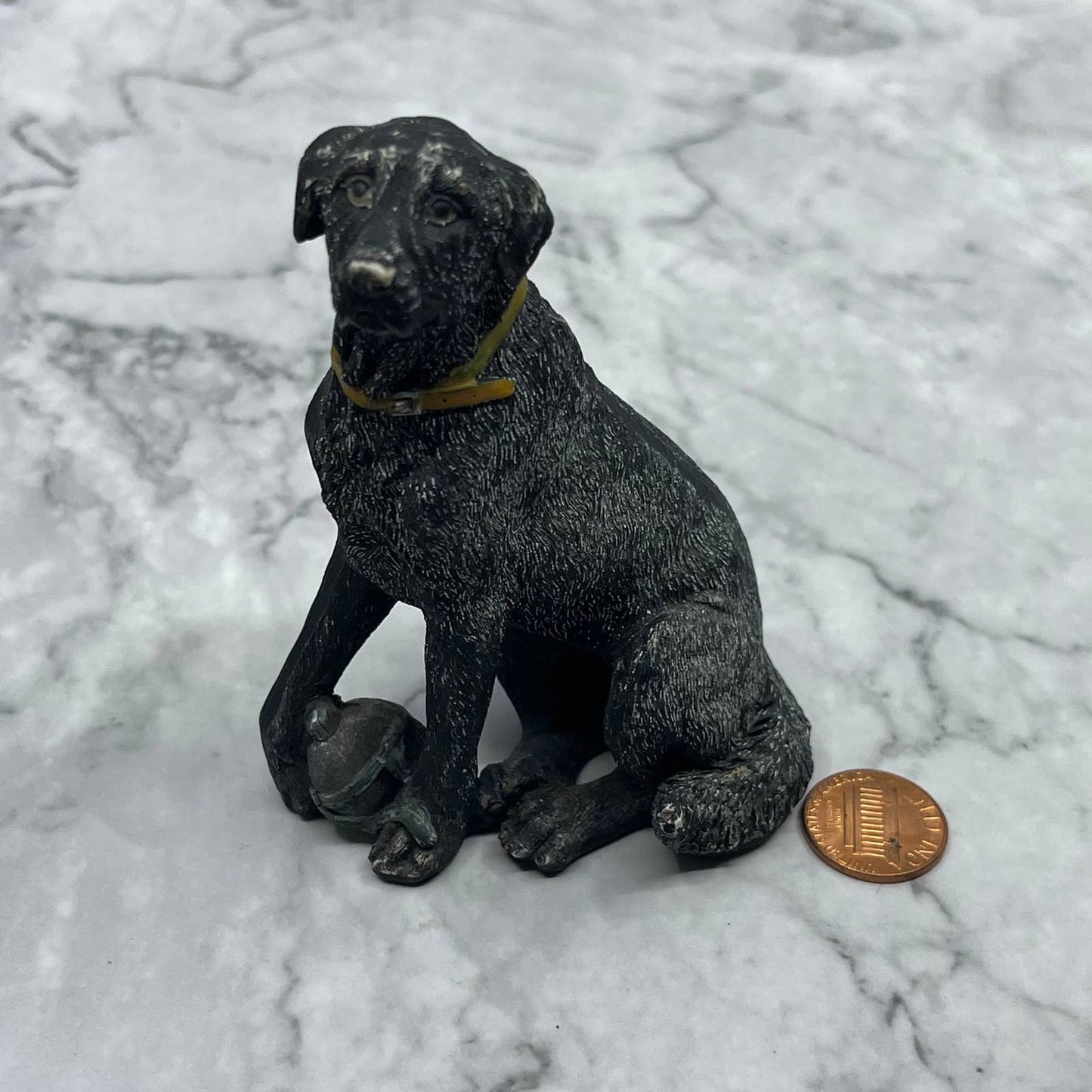 Vintage Hand Painted Ceramic Black Lab Dog Figurine 3.5” TE2